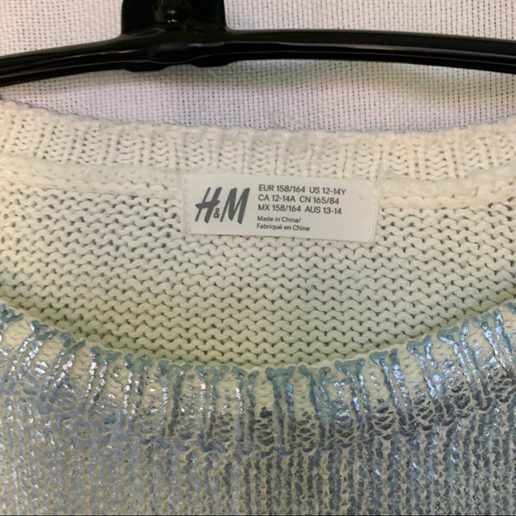 H&M // Silver Metallic Crew Neckline Sweater Sz Kids 12 my1 - Picture 7 of 8